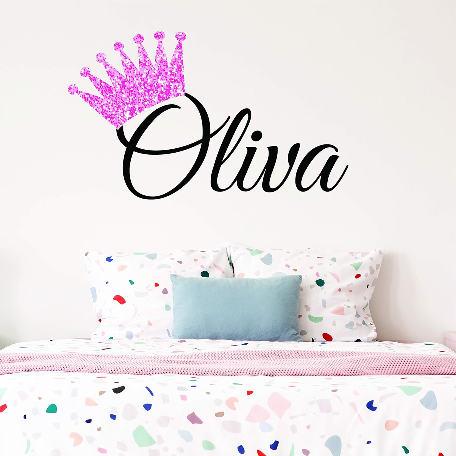 Girls Princess Pink Tiara Crown Nursery Custom Name Personalized Wall Decal, Wall Sticker Decor (Large)