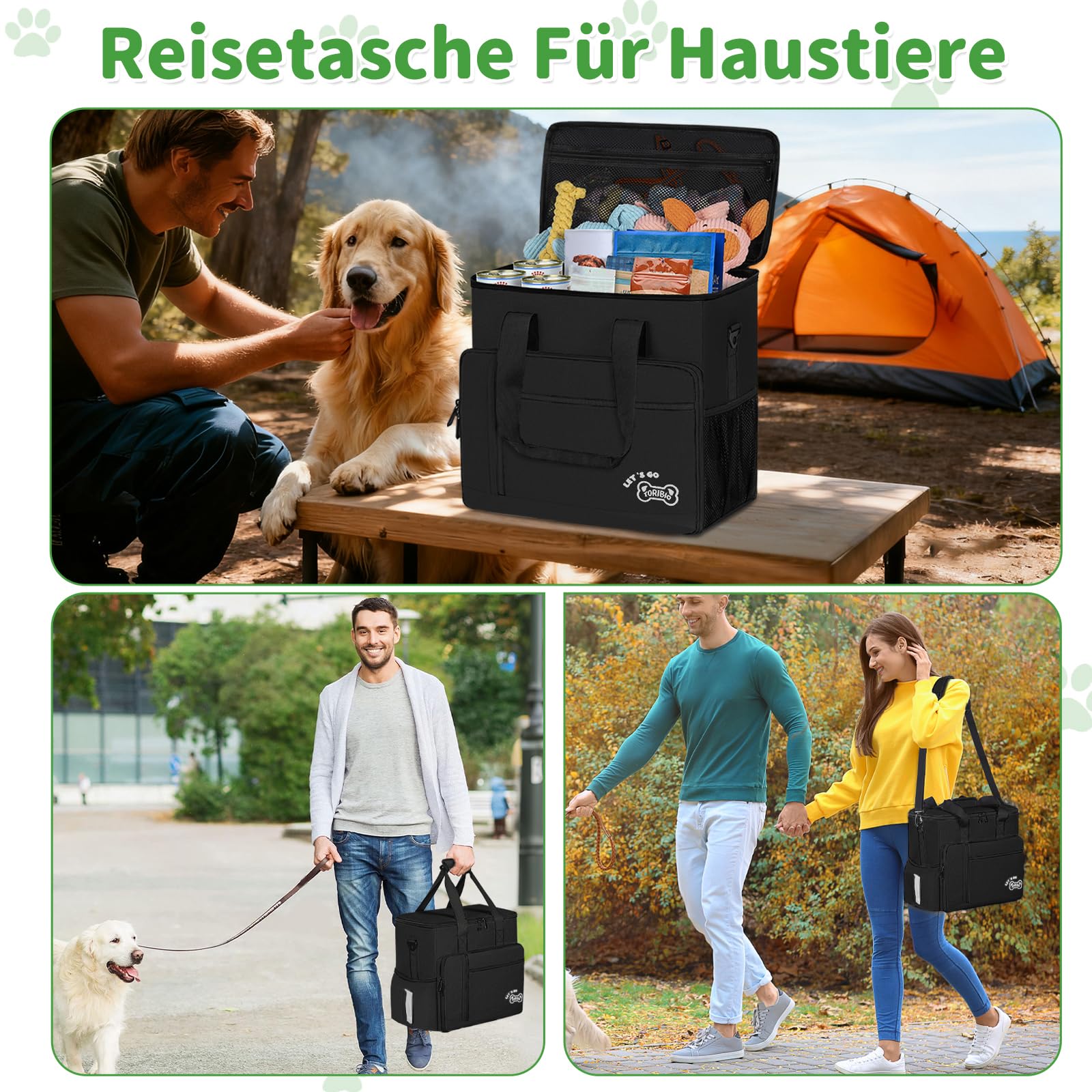 OUUTMEE Ldeal Sac à friandises pour chien avec bandoulière - 25 l - Pour les excursions de week-end - Noir
