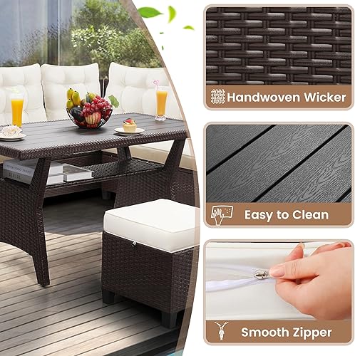 Miniatura 68 de Juego de conversación de patio de 4 piezas, sofá modular de ratán exterior, juego de muebles acolchados, sofá de mimbre ideal para jardín, porche