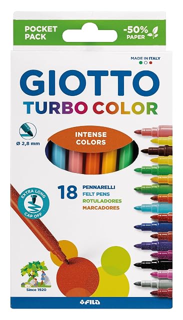 GIOTTO Turbo Color 18 Rotuladores, Punta fina, Mina de 2.8mm, Colores Surtidos, 18 unidades