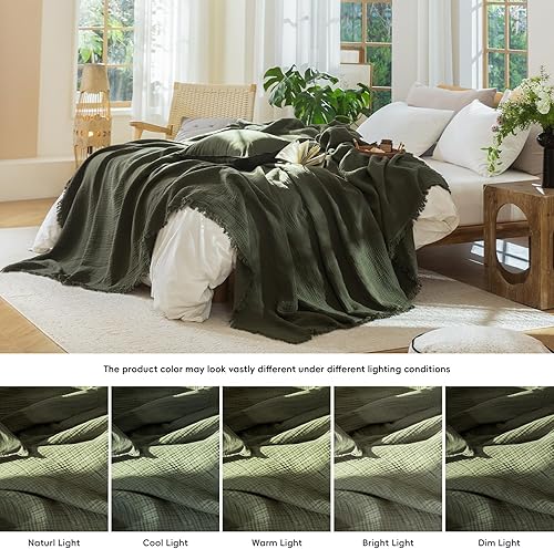 Miniatura 6 de MooMee - Manta de muselina 100% algodón, de 4 capas de gasa, con borde de flecos por todos lados, ultrasuave, transpirable, ligera, refrescante,