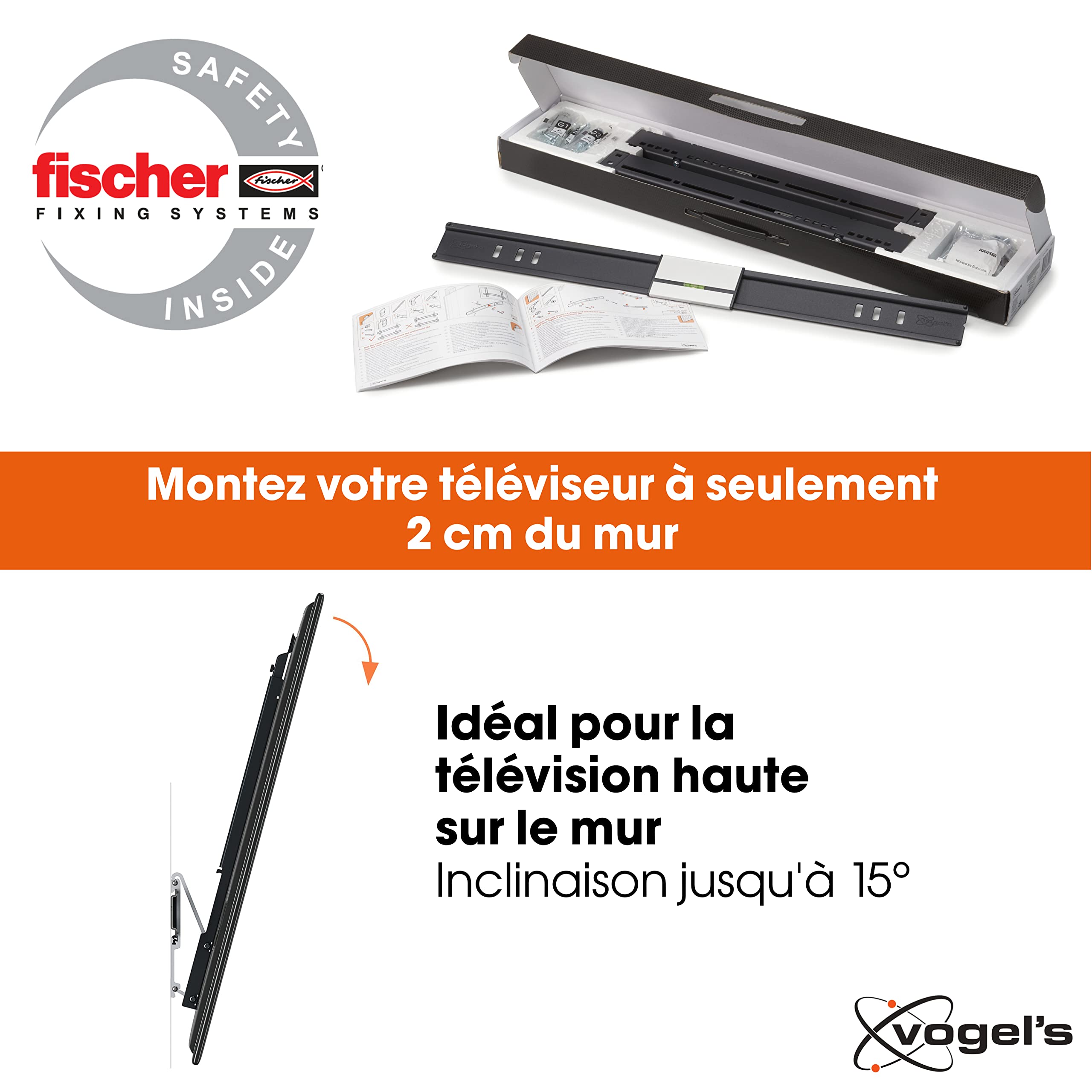 Vogel's Thin 515 Support Mural TV inclinable pour écrans 40-65 Pouces (102-165 cm) - Inclinable jusqu'à 15º - Poids Max. 25 kg et jusqu'à VESA 600x400