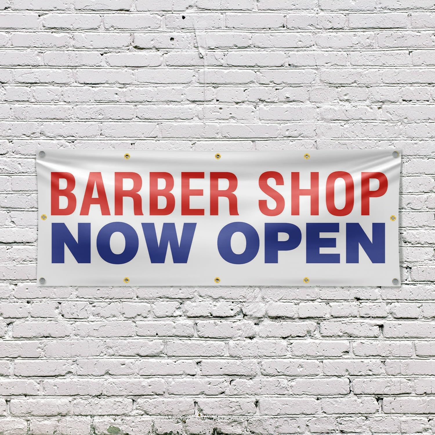 Barber Shop Now Open Banner Sign 48 Inch x 96 Inch | 13 oz Vinyl with Metal Grommets | Heavy-Duty Single-Sided Outdoor Durable Printed High-Quality Weatherproof | Made in the USA