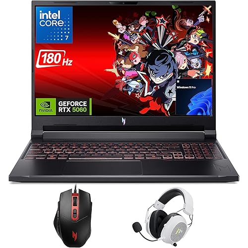 Acer Nitro V16 Gaming Laptop, 16" WUXGA IPS 180Hz (100% sRGB), Intel 10-Core 7 240H, 32GB DDR5 1TB Gen4 SSD, GeForce RTX 5060 DLSS4, Backlit Keyboard, RJ 45, SD Card Slot, Win 11 Pro with Accessory
