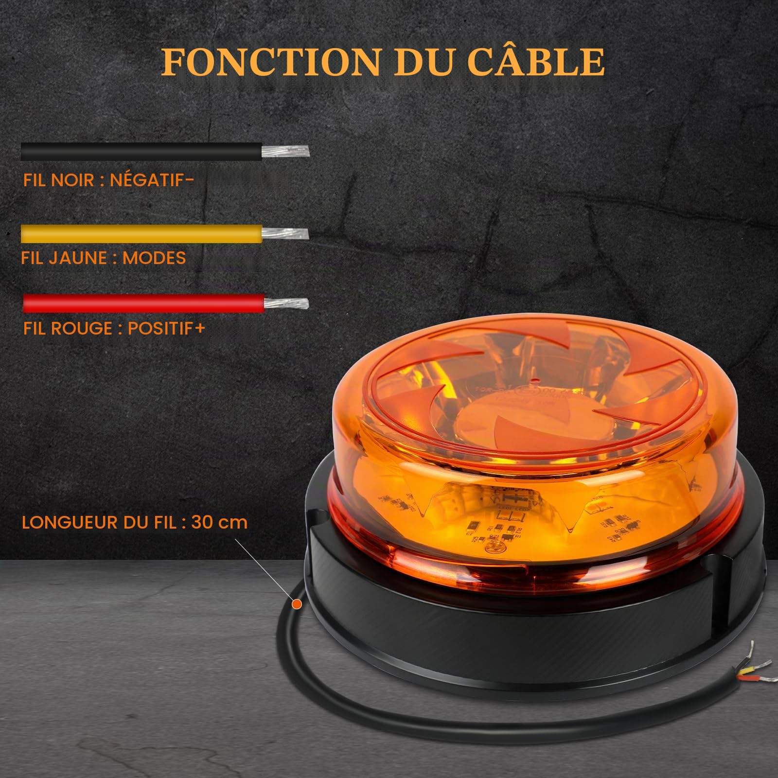 2PCS Gyrophare LED Orange, 12V-24V Orange-Phare d’Avertissement Clignotant avec 6 Modes de Flash Strobe Beacon Light Ambre pour Camion Tracteur Caravane IP67 étanche E-Mark E9