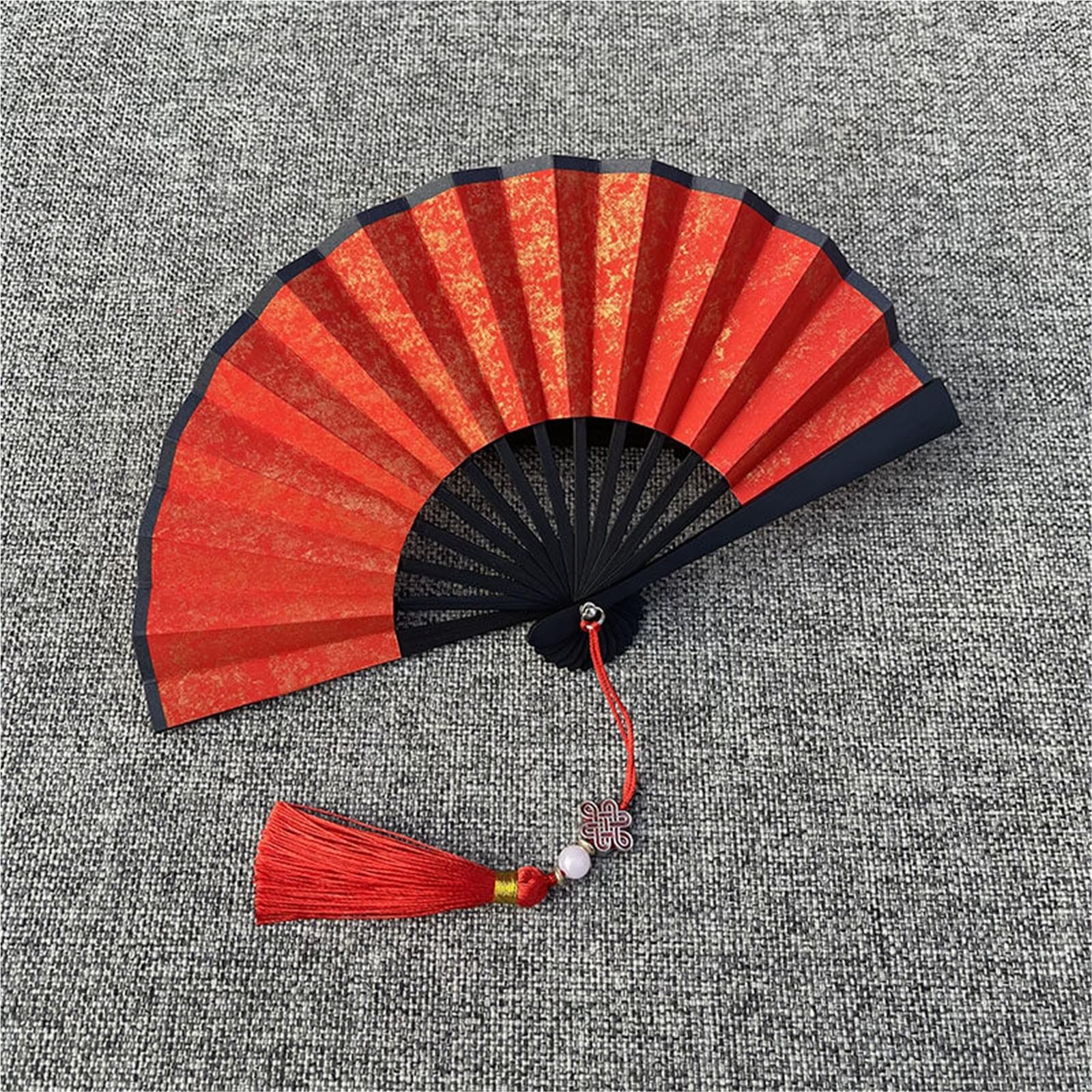 SXTYYH Mini Folding Hand Fan With Tassel, 4-6inch Classical Multicolor Gold Sprinkled Xuan Paper Handheld Fan for Women Foldable, Folding Fans for Line Dancing(5in,Red A)