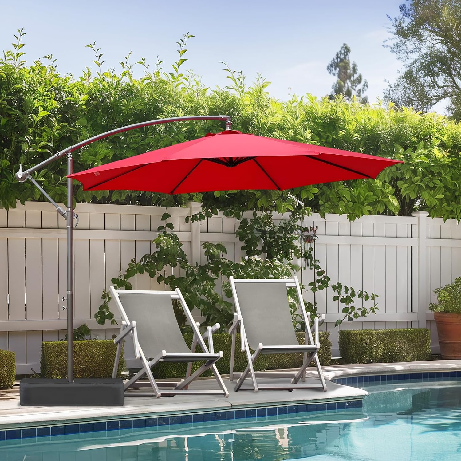 BPS 10ft Patio Umbrella with Base Included, Outdoor Offset Cantilever Umbrella with Easy Tilt Adjustment, UV-Blocking Polyester Shade, 8 Ribs for Backyard, Poolside, Lawn and Garden