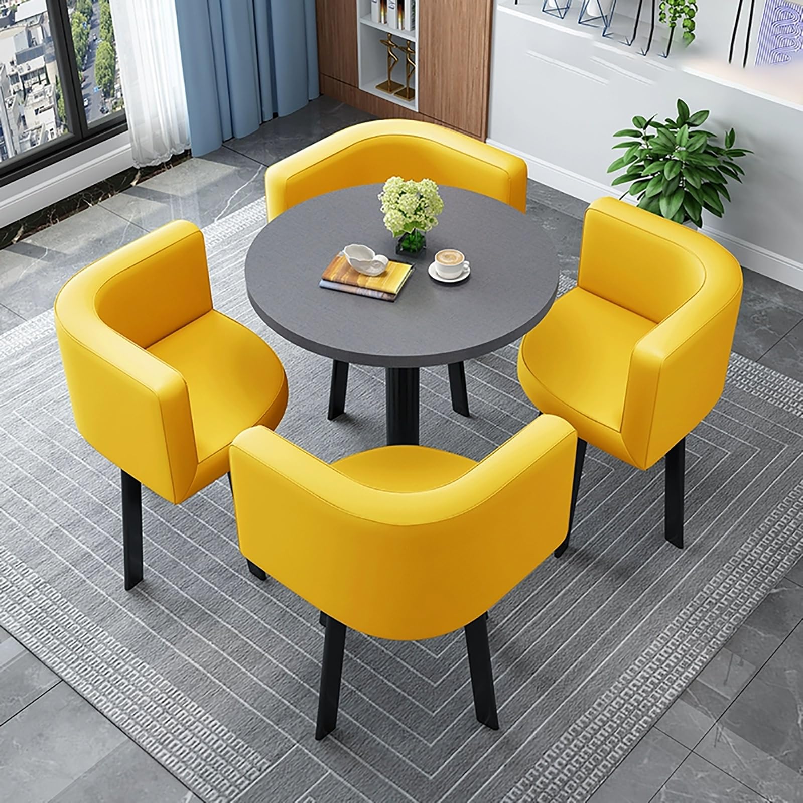 AYCDL Round Dining Table Set for 4 with Chairs - for Coffee Shops Milk Tea Shops or Living Rooms - Stylish Conference Coffee Table,StyleW