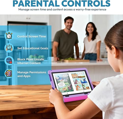 Miniatura 6 de Contixo Tablet A10 para niños con 14 aplicaciones, Lingokids y Epic, pantalla HD de 10.1 pulgadas, Android 15, controles parentales, WiFi,