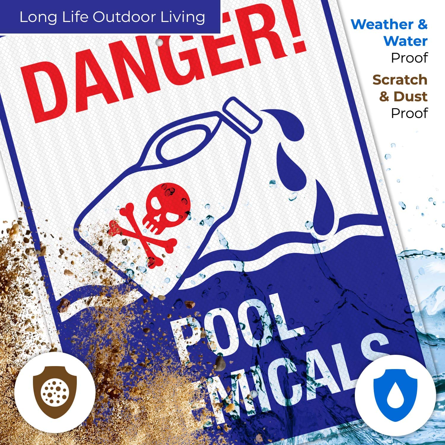 Pool Chemicals Pool Sign, 18x24 Inches, 3M EGP Reflective .080 Aluminum, Fade Resistant, Indoor/Outdoor Use, Made in USA