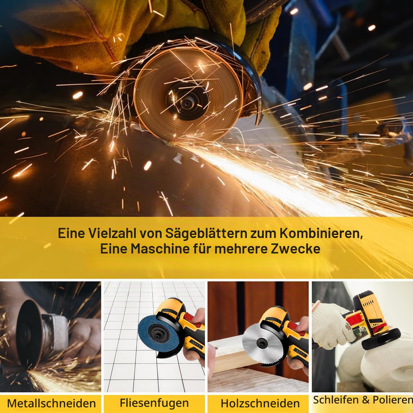 Mini Winkelschleifer, Kabellose Akku Winkelschleifer, Professional Trennschleifer, Akku Flex, 19500RPM/76mm, 2 Batterien, zum Schneiden und Polieren Ggeeignet