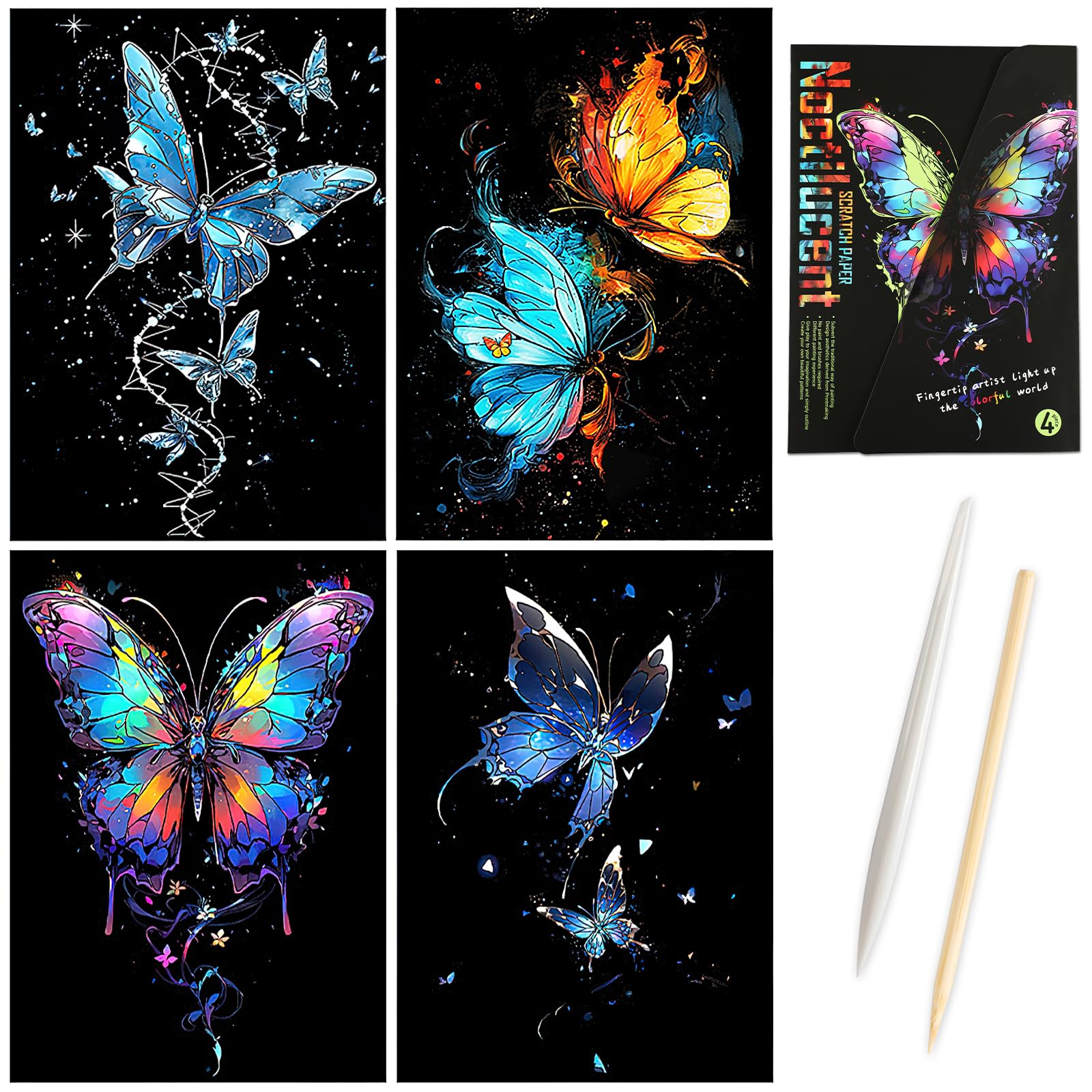 Amazon.co.jp: METBOU スクラッチアート 大人 蝶々 4枚セット 夜光