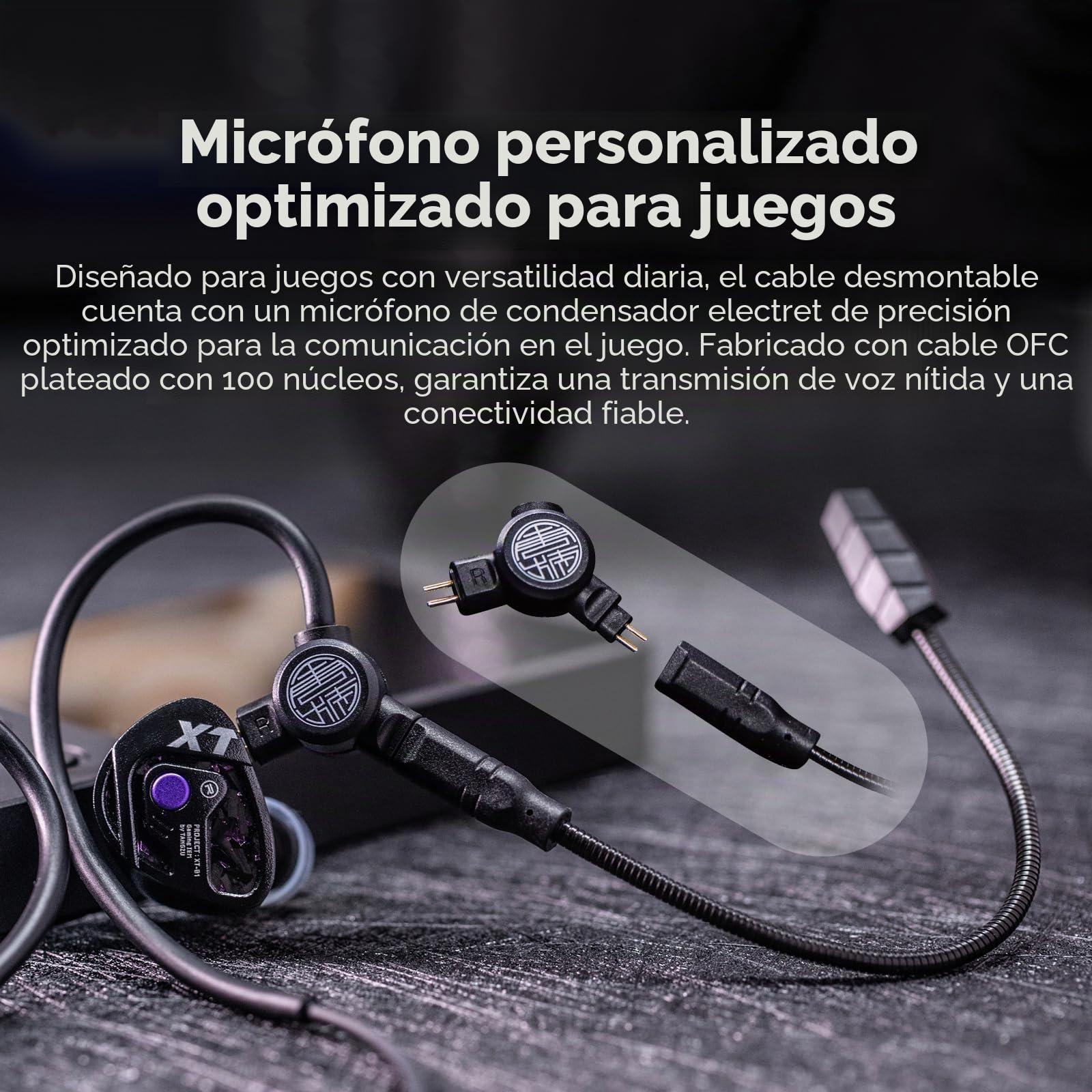 Linsoul TANGZU Xue Tao Gaming IEM,Auriculares con Cable con Micrófono, In Ear Monitor con Driver Dinámico de Diafragma de Vidrio 10mm, con Alambre OFC Desmontable de 2Pin Gamers Audiófilos (TypeC MIC)