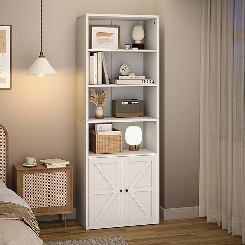 Miniatura 7 de IDEALHOUSE Estantería industrial blanca con puertas de 11.8 pulgadas de profundidad, estantes de almacenamiento de 71.4 pulgadas de alto, estantes