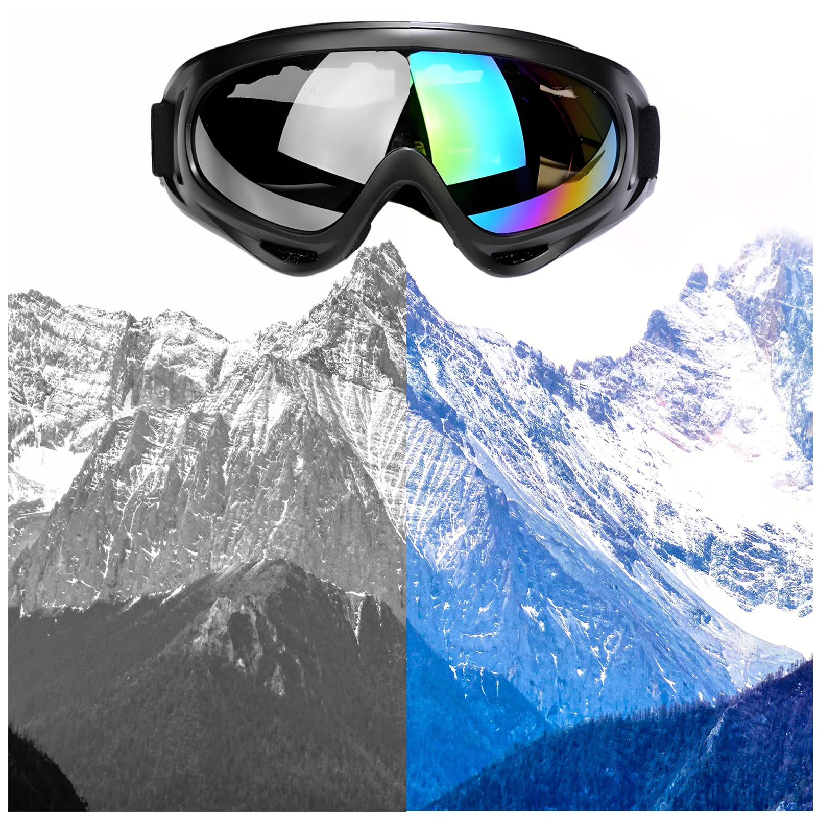 2 Pezzi Maschera Sci, Antivento Occhiali Da Neve, Anti Nebbia Anti-UV Maschera Da Sci, Occhiali Da Sci Unisex, Tampone in Spugna Incorporato, Per Sci Snowboard Sport Invernali