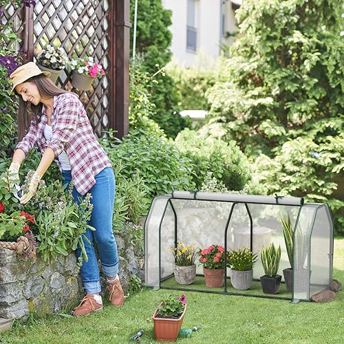 Miniatura 3 de Giantex Mini invernadero portátil – para cama de jardín elevada, 47.5 x 21.5 x 24 pulgadas, casa verde con cubierta de polietileno, puerta con