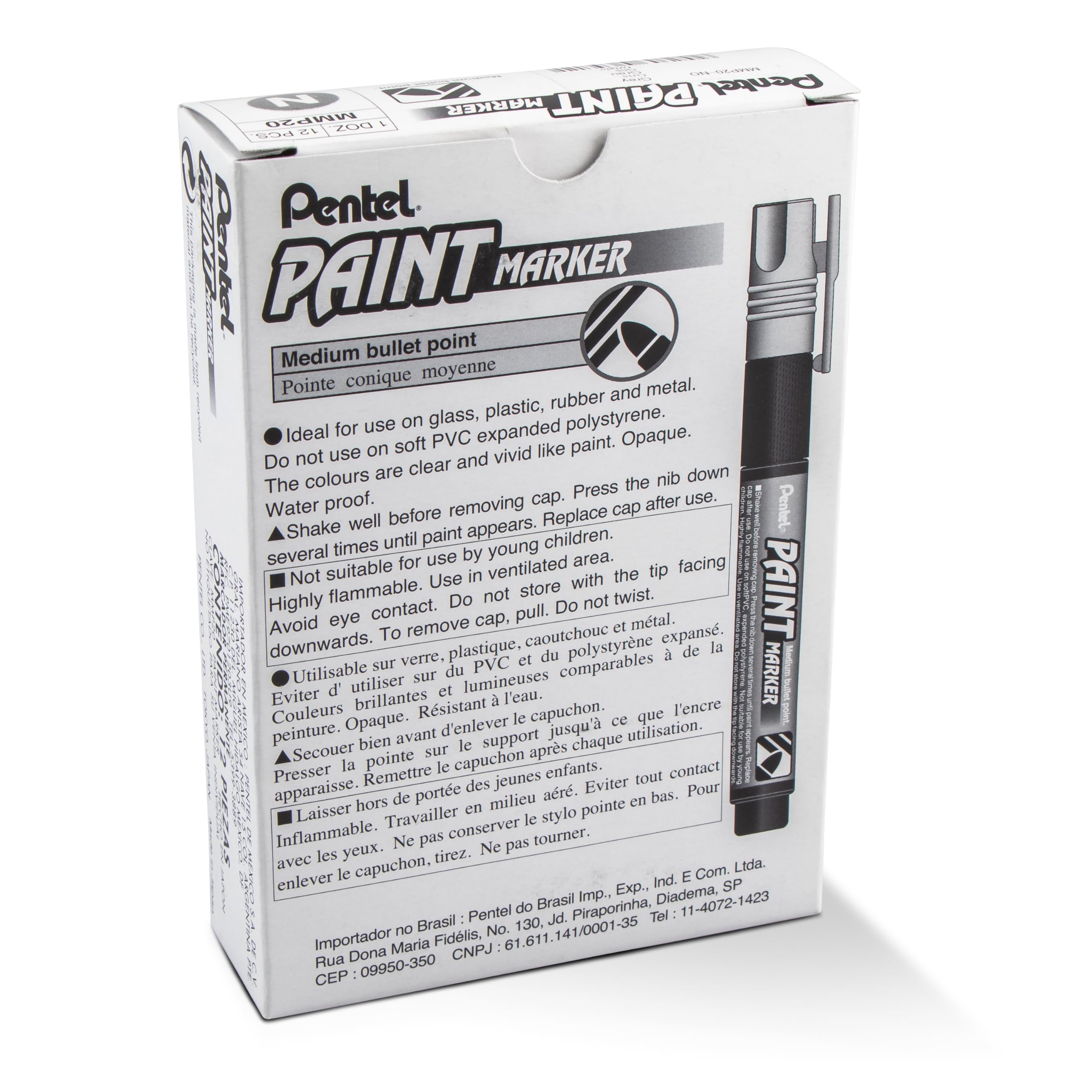 Pentel Paint Markers, Medium Bullet Point, Gray Ink, Box of 12 Markers (MMP20-N)