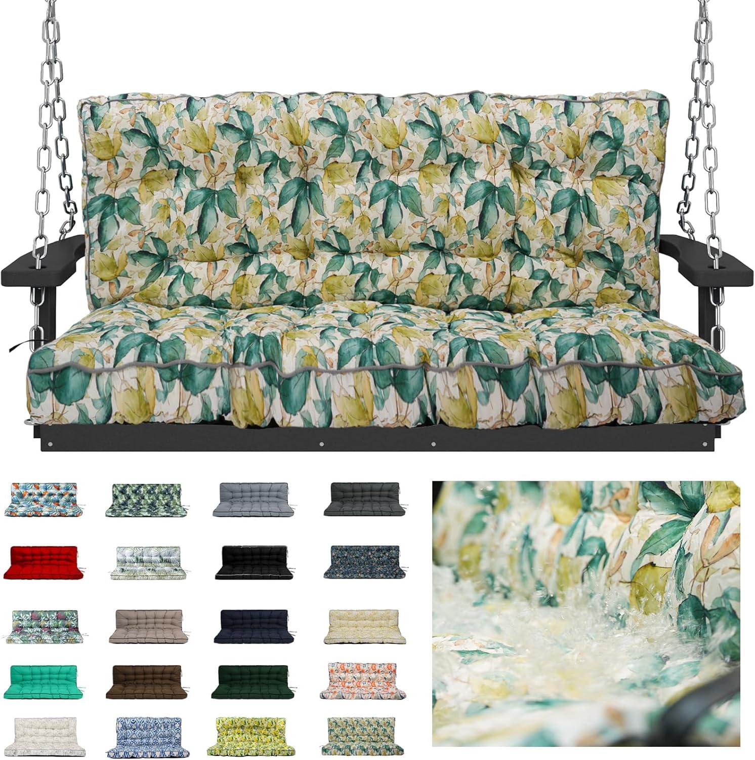 Waterproof Porch Swing Cushion Replacement, Thick 2–3 Seat Swing Seat Cushion with Backrest & Ties, Outdoor Bench Cushion for Patio Garden Porch Furniture (Red, 40 x 55 in)