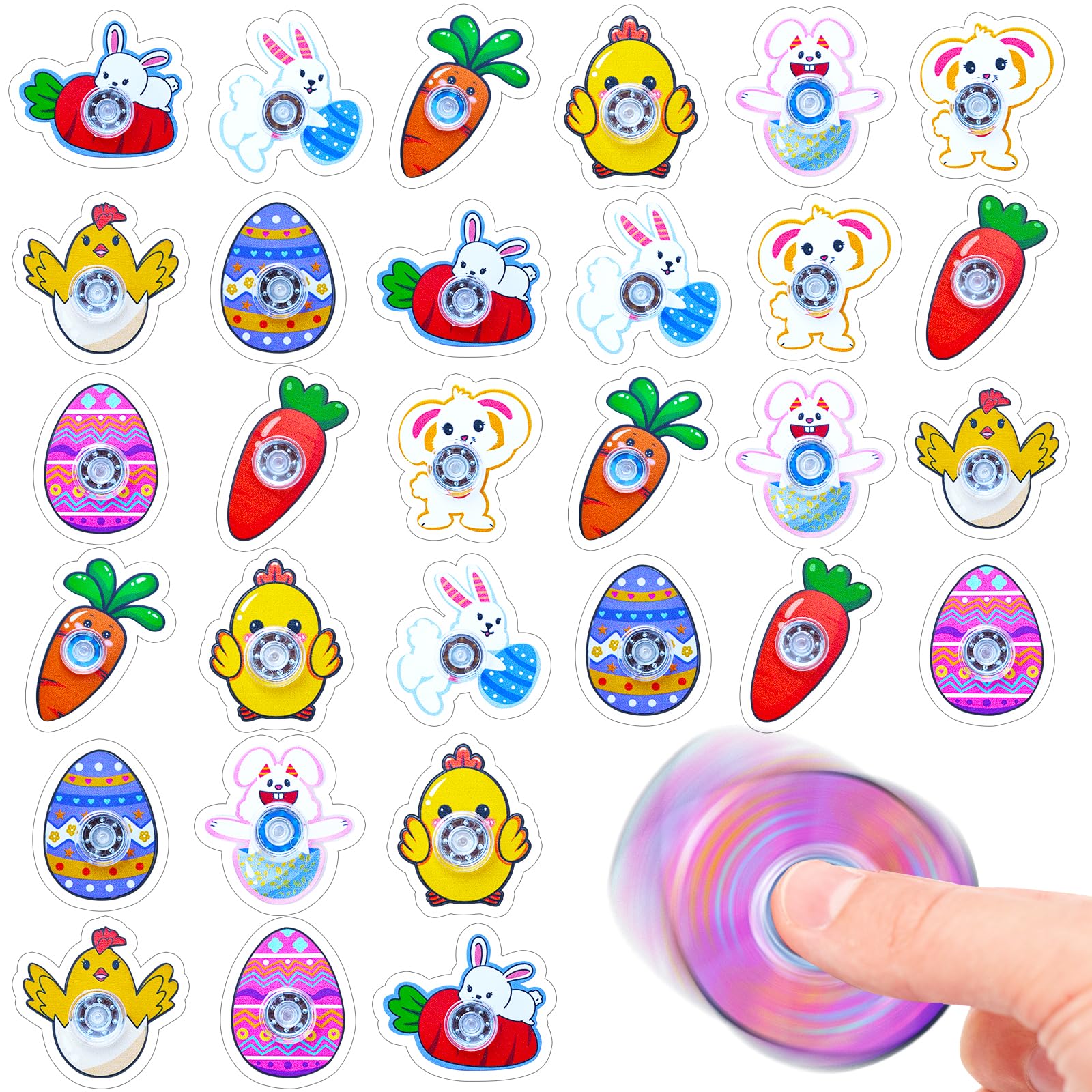 KIDRENFUN 30 PCS Easter Gifts Kids, Party Bag Fillers Fidget Spinners , Easter Egg Hunt Toys Pass the Parcel Prizes, Party Favours Hen Basket Fillers