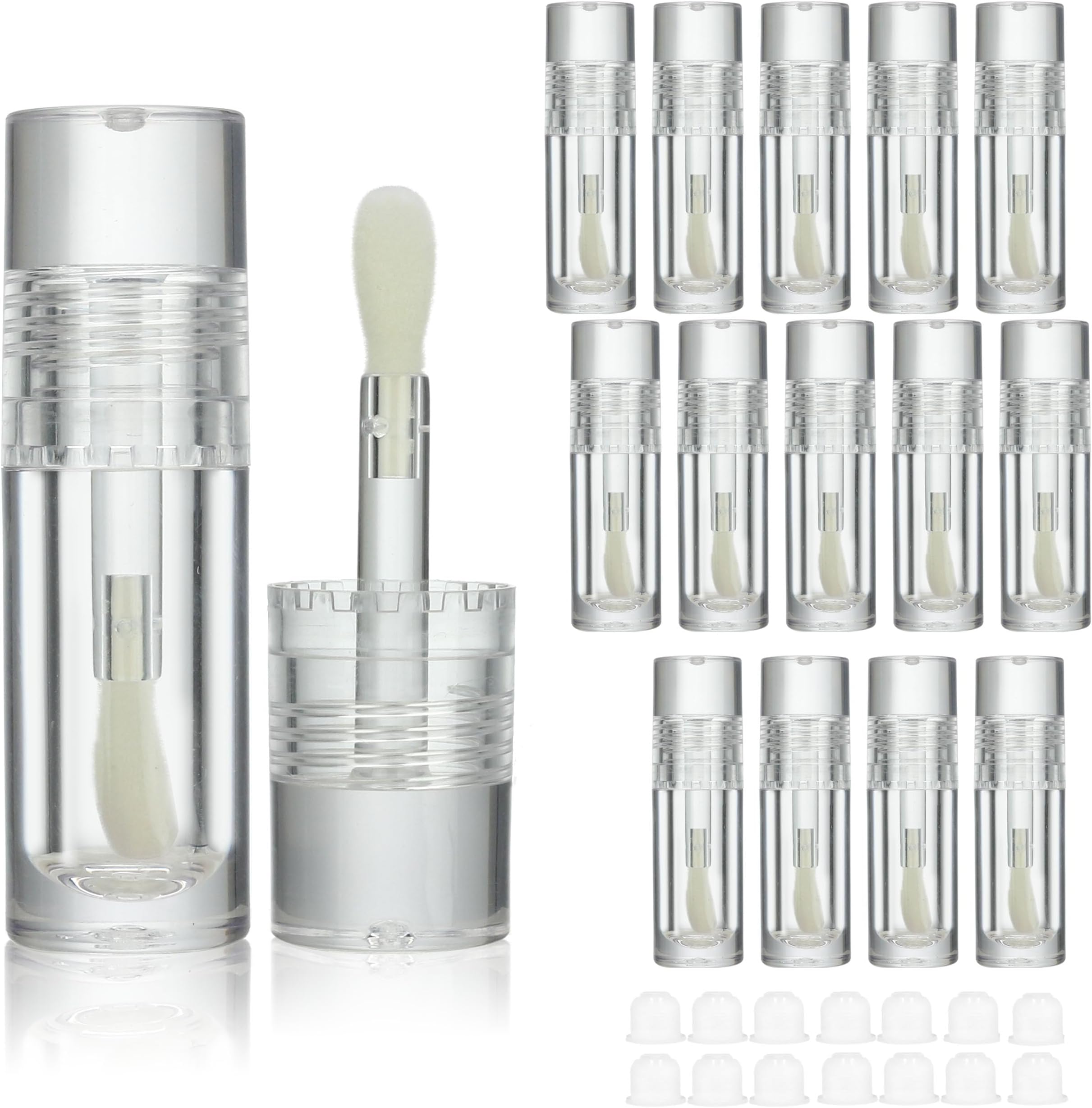 COSIDEA 14pcs Empty 6ml big doe foot wand Chunky lip gloss tubes for DIY lipgloss,Pink round lipgloss containers tubes with thick wand, Clear