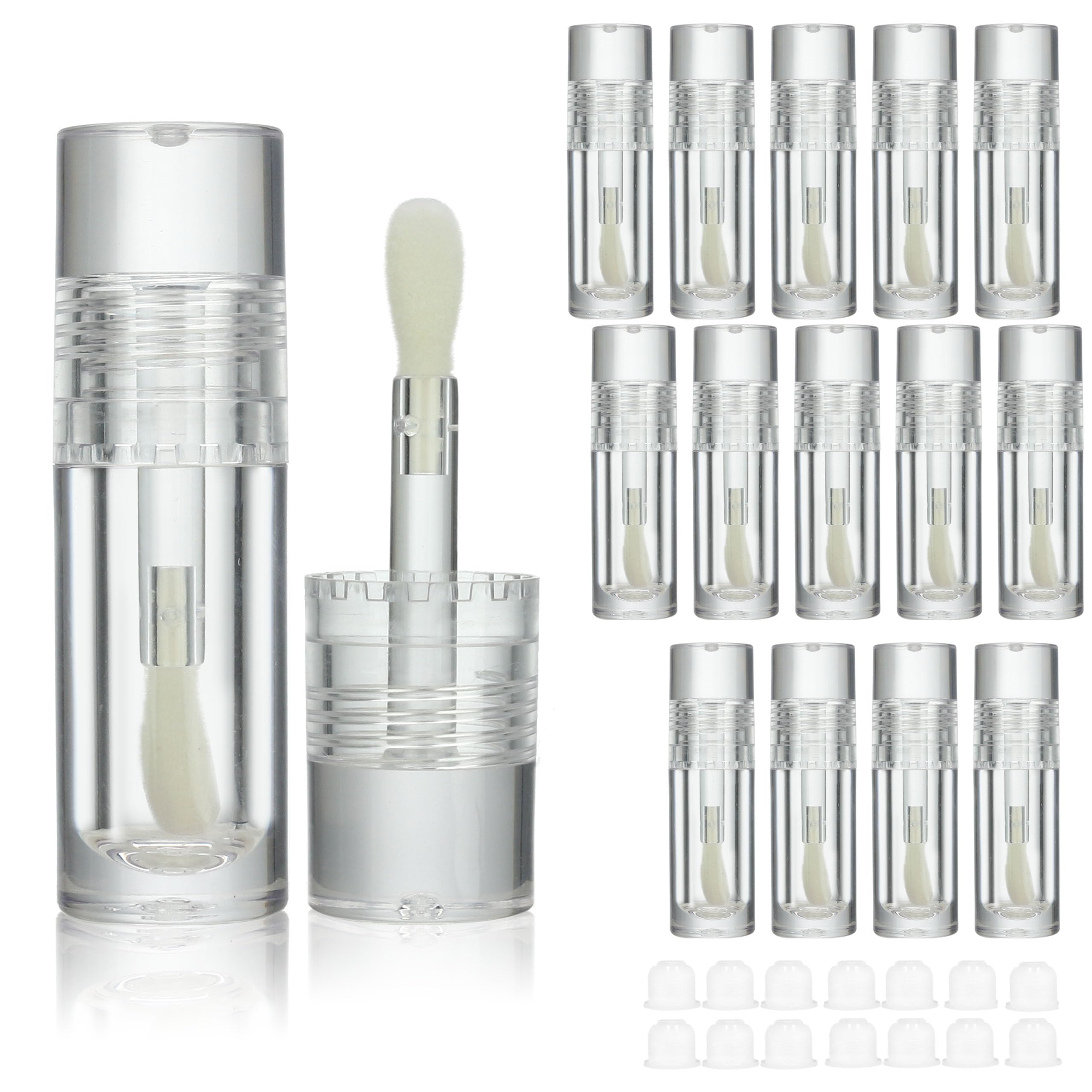 COSIDEA 14pcs Empty 6ml big doe foot wand Chunky lip gloss tubes for DIY lipgloss,Pink round lipgloss containers tubes with thick wand, Clear