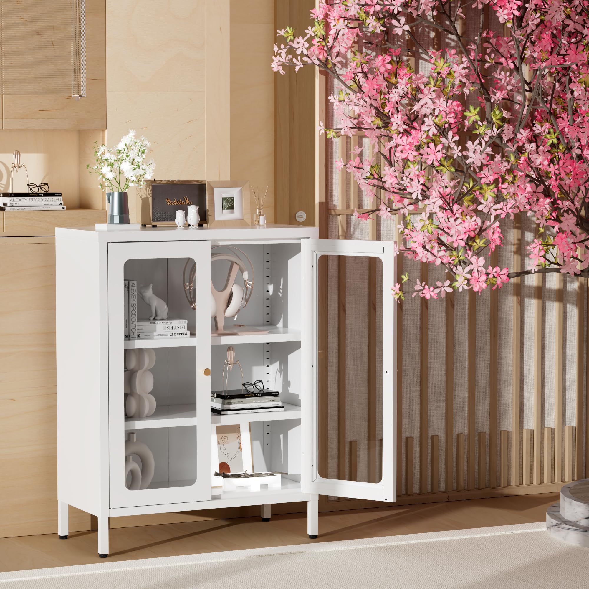 Amazon.co.jp: 科飛亜 サイドボード 鋼製 キャビネット 扉付き