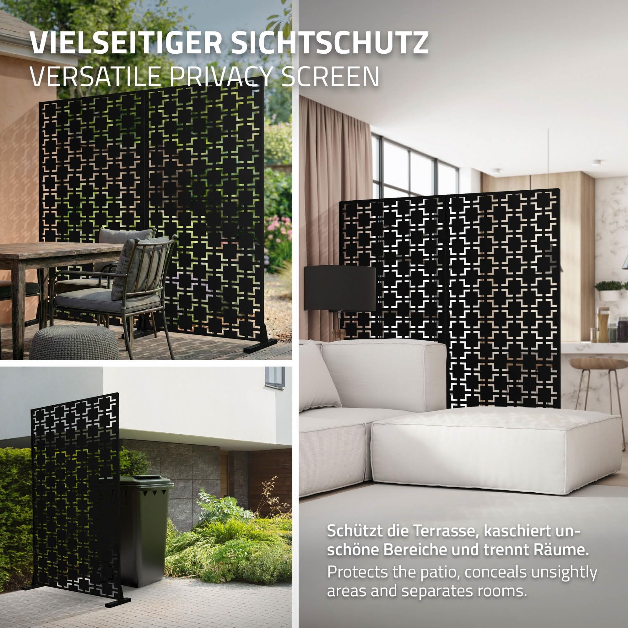 ML-Design Brise-Vue Métallique Milano 90x180cm en Acier, Modèle Autoportant à 3 Panneaux Extensible avec Supports, Paravent Décoratif Élégant, Résistant aux Intempéries pour Jardin, Balcon, Terrasse