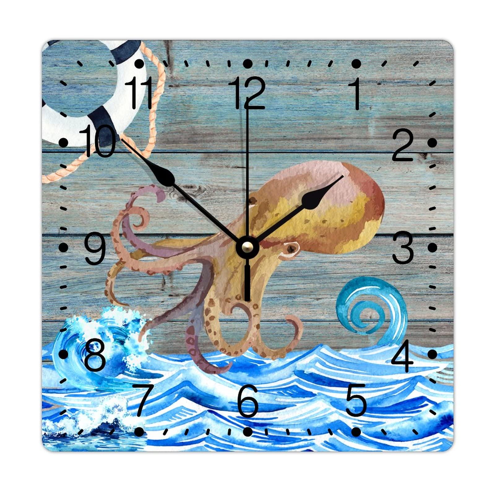 Horloge murale vintage pieuvre bouée de sauvetage déco chambre et salon