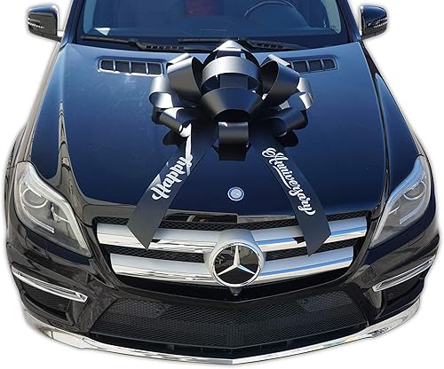 Miniatura 2 de CarBowz Gran lazo para automóvil, feliz aniversario, lazo gigante de 30 pulgadas, imán antiarañazos, vinilo resistente a la intemperie (negro)