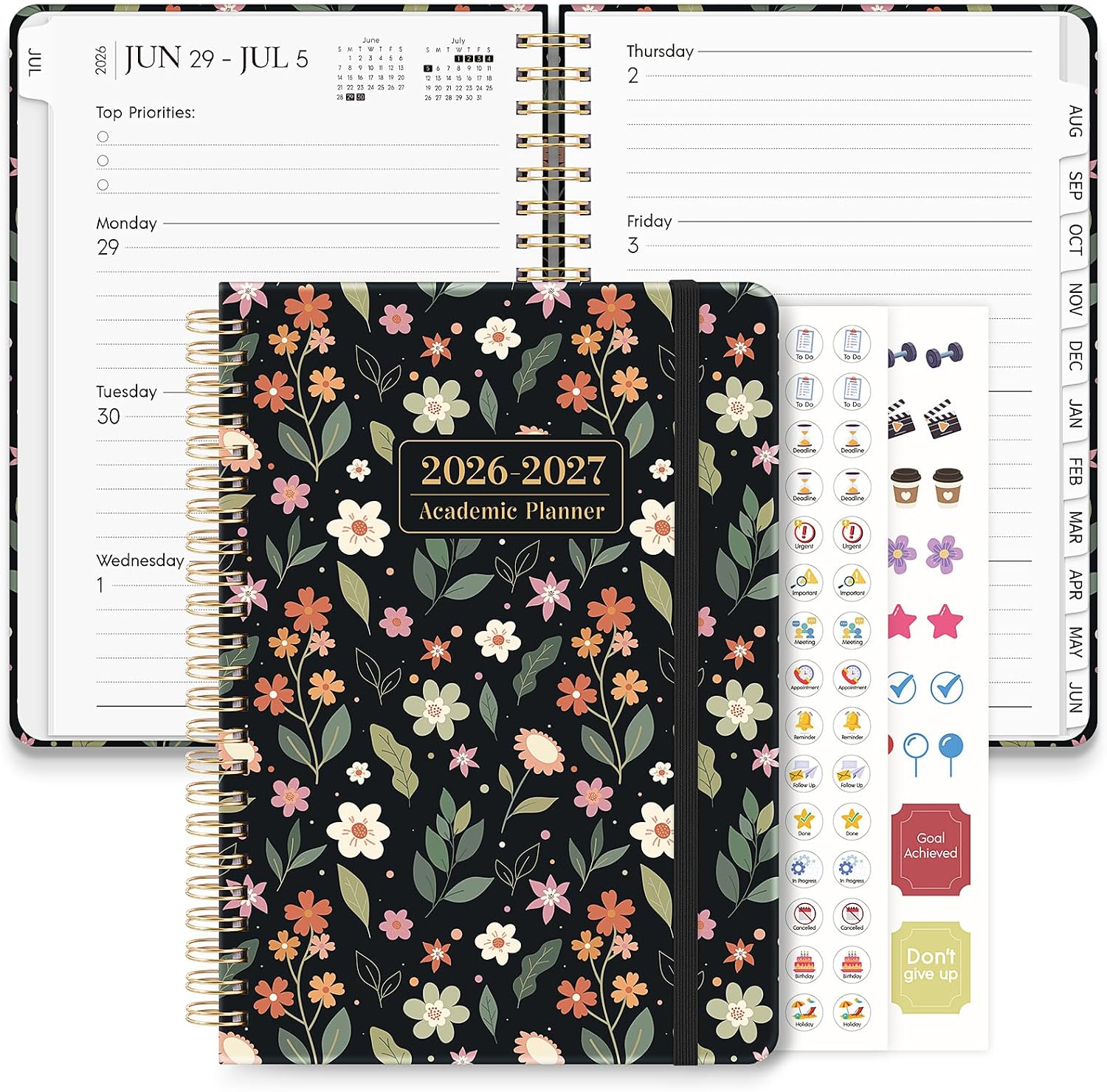  Academic Planner 2026-2027, 12 Months Daily Planner 2026 - July. 2026 to June. 2027, Black 2026-2027 Monthly Planner with Tabs for Student Teacher, A5 (6.1" x 8.5") Week Planner for Home, Office, School Supplies thumbnail