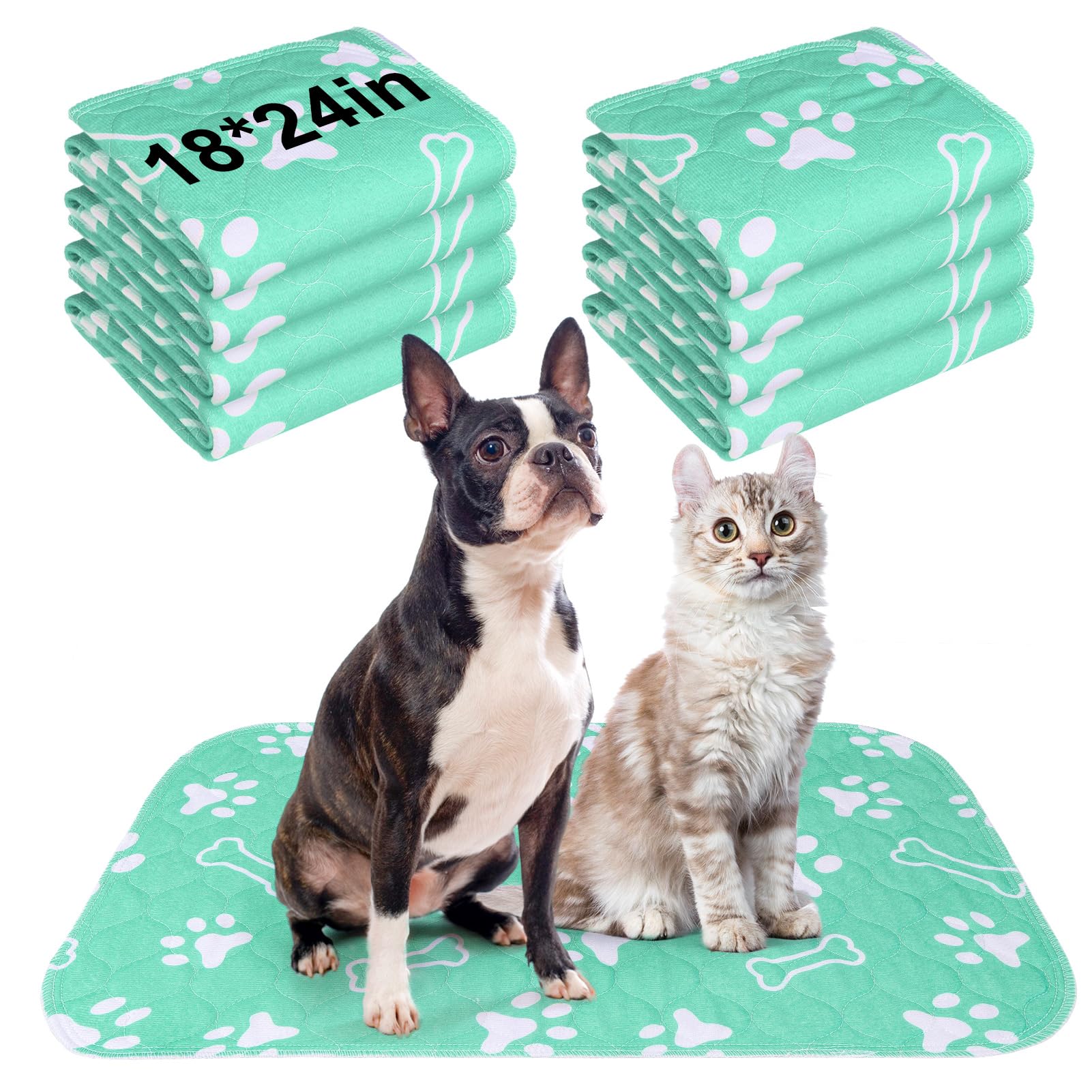 BEAUTYZOO 8 Pack Washable Pee Pads for Dogs, Reusable Puppy Pads for Potty Training, Waterproof Super Absorbent Whelping Pads Mats Non Slip Against Urine for Small Medium Dogs Cats, 18" x 24"