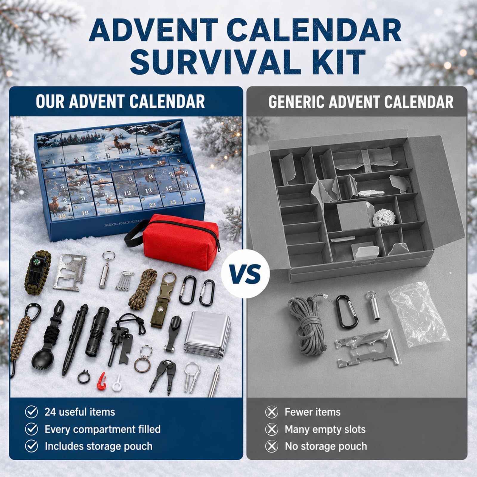 Calendrier Avent Hommes, Kit Survie Outdoor, Outils Camping