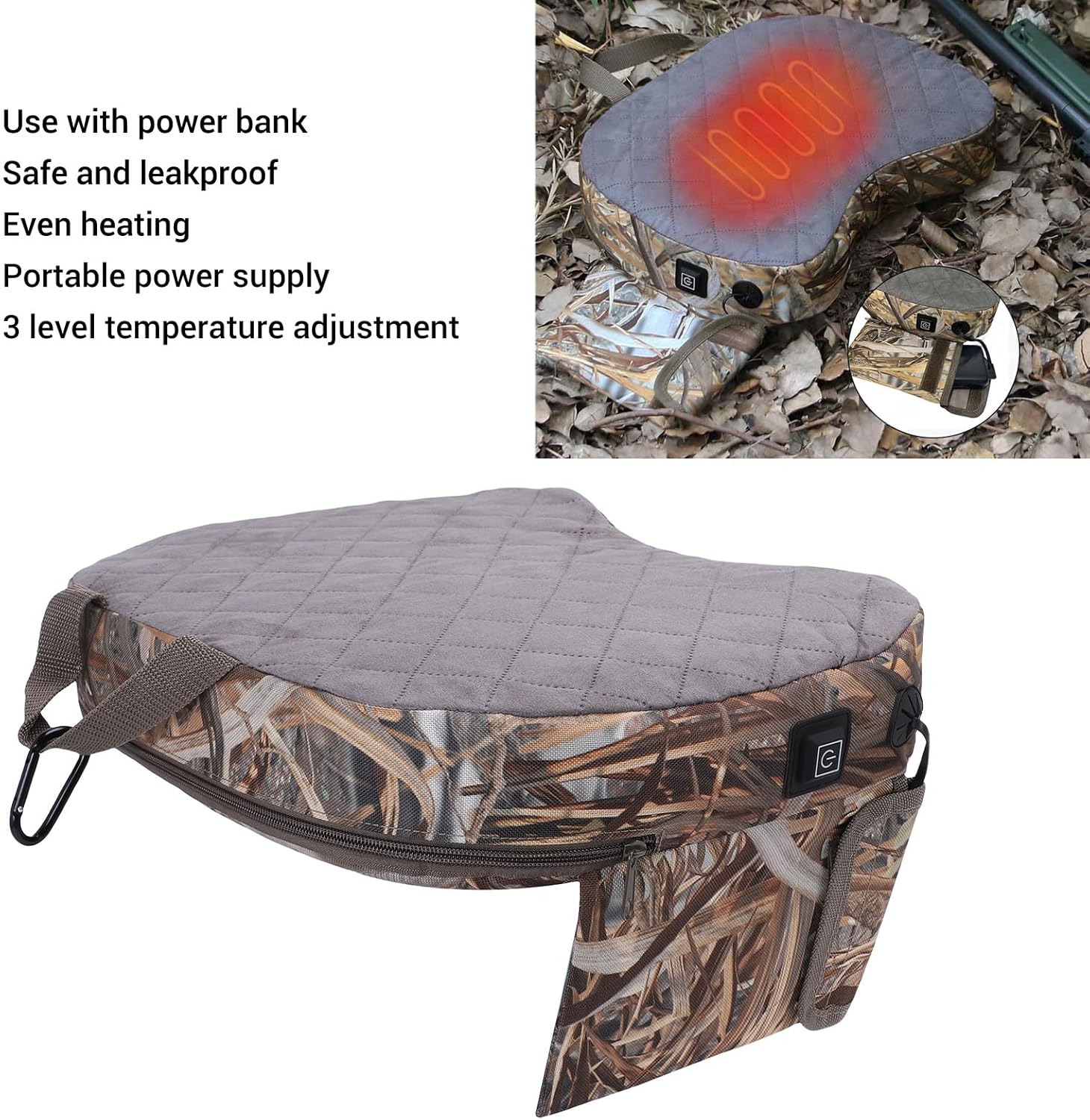 Drfeify Portable Heated Seat Cushion, 600D Oxford Cloth USB 3 Heat Settings Seat Pad for Outdoor Stadium Bleacher Camping