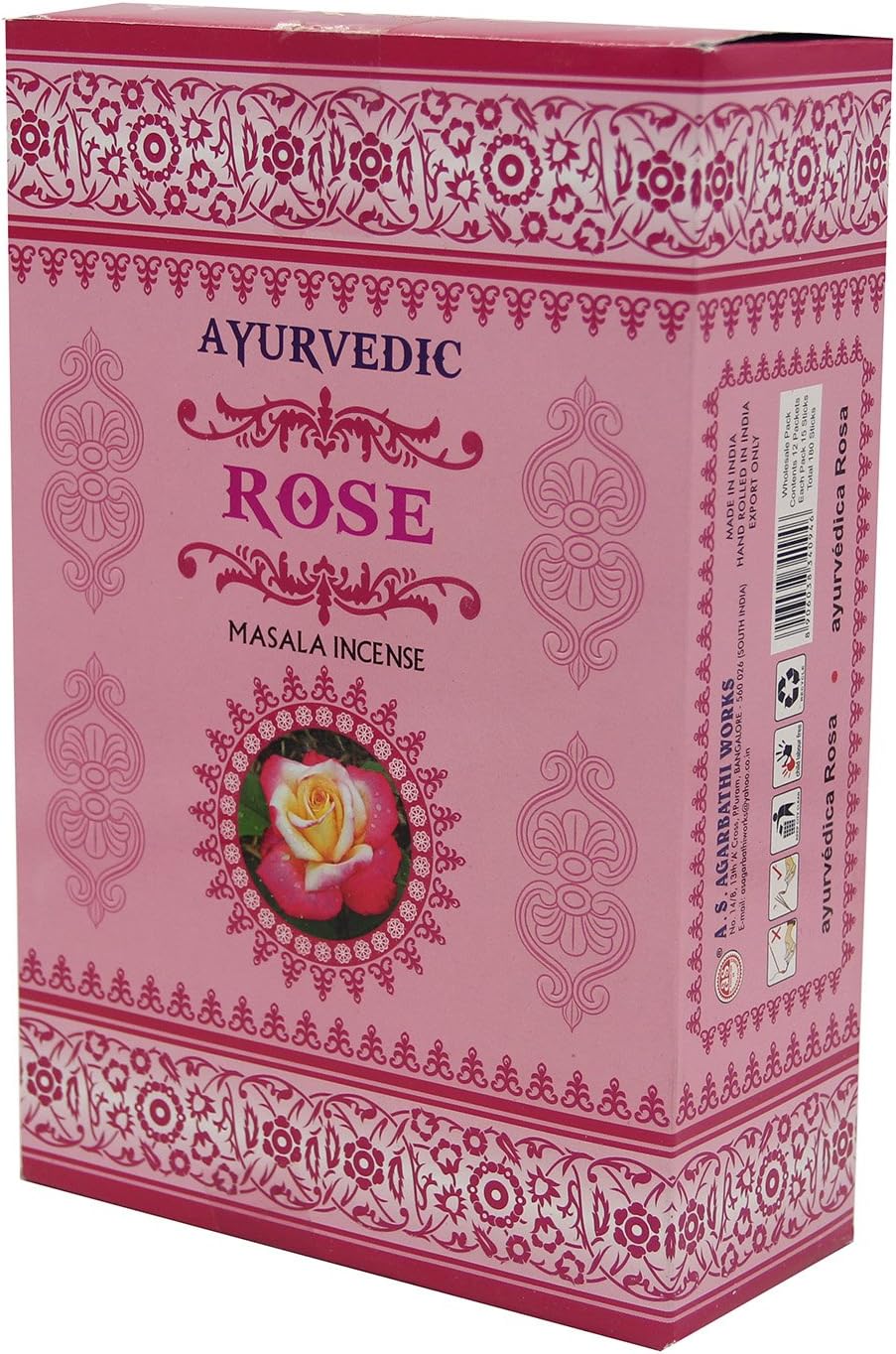 DharmaObjects Ayurvedic Rose Masala Incense Sticks - Box 12 Packs (Rose)