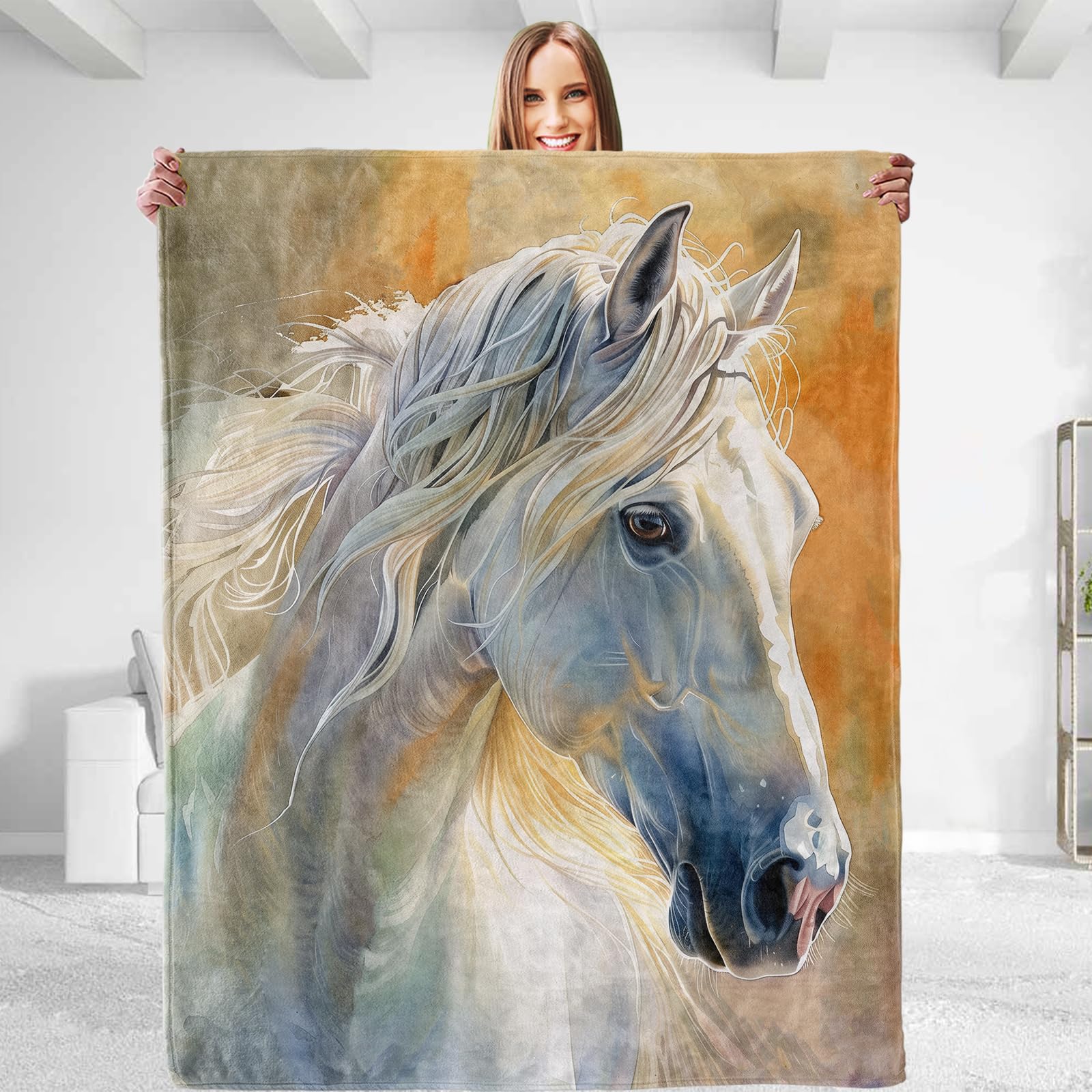 dhakalrlde Aesthetic Horse Throw Blanket - Soft Plush, Lightweight, Warm, Fuzzy Anti-Pilling Flannel Blanket for Couch, Bedroom, Travel, Bed - Perfect