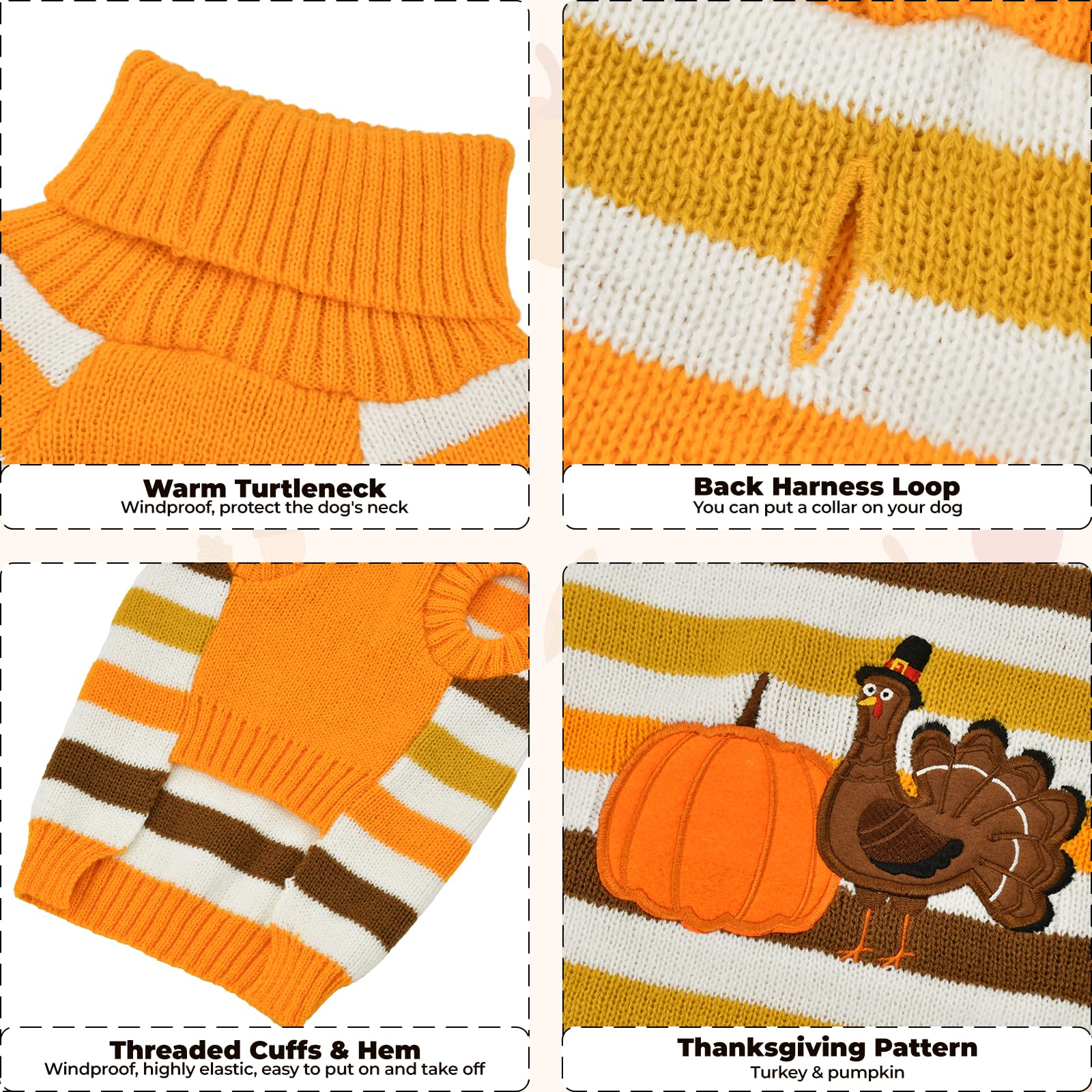 Pull en tricot à col roulé pour chien et chat de petite, moyenne et grande taille – Motif à rayures et à col roulé – Taille 3XL