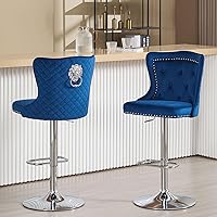 Vista 10 de Juego de 2 taburetes de bar negros y dorados, taburetes de bar de terciopelo con respaldo de ala alta, modernas sillas de bar tapizadas, taburete