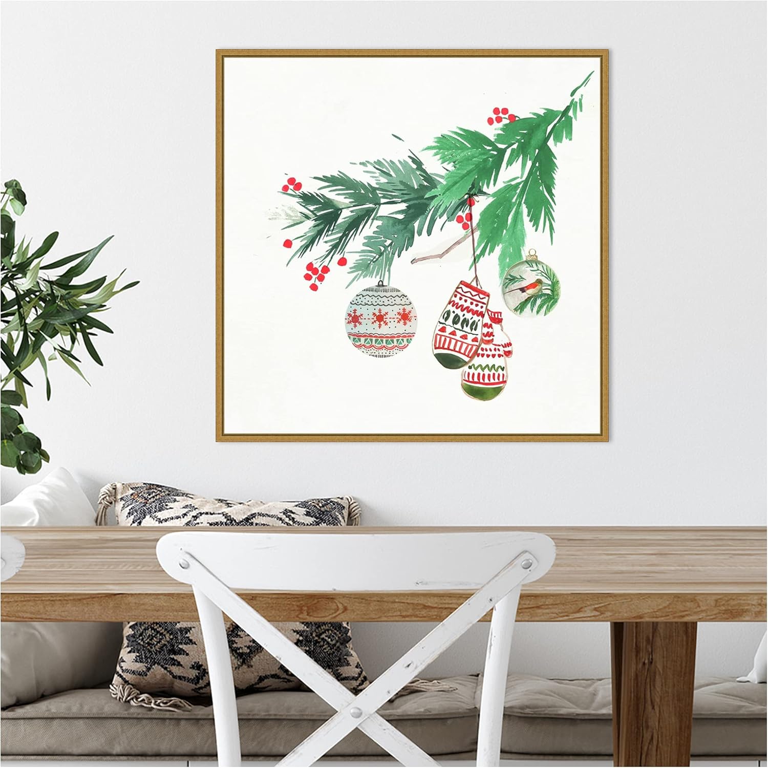 Christmas Morning Gold Framed Canvas Wall Art, 22" x 22"