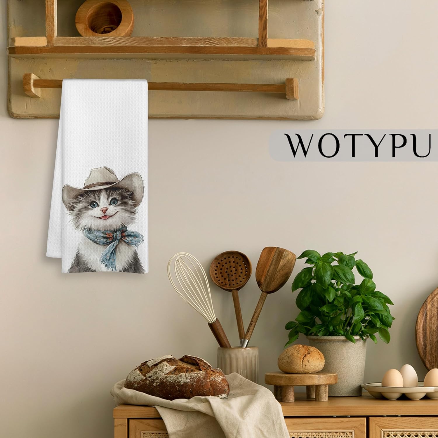 Tabby Cat Gifts Kitchen Towels, Cat Lover Mom Dad Gifts Dish Tea Towels, Funny Western Cowboy Kitty Decorative Hand Towel for Bathroom, 16x24 Inch - Image 4
