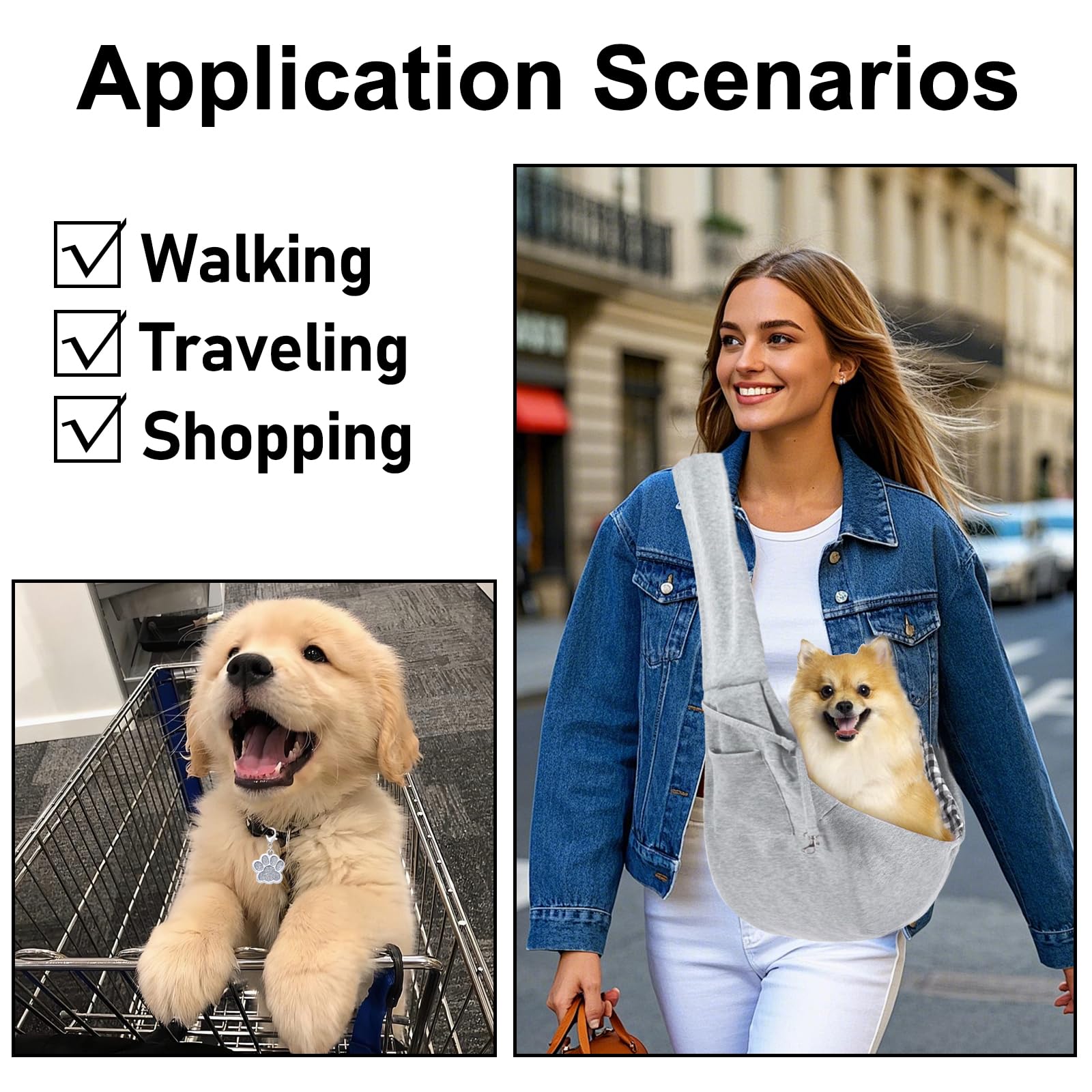 TYXHXTF Sac de Transport pour Chien Chat, Réglable Sac à Bandoulière Mains Libres Petit Chien, Portable Bandoulière pour Animal de Compagnie avec médaille, pour l'extérieur, Les Voyages, Marche