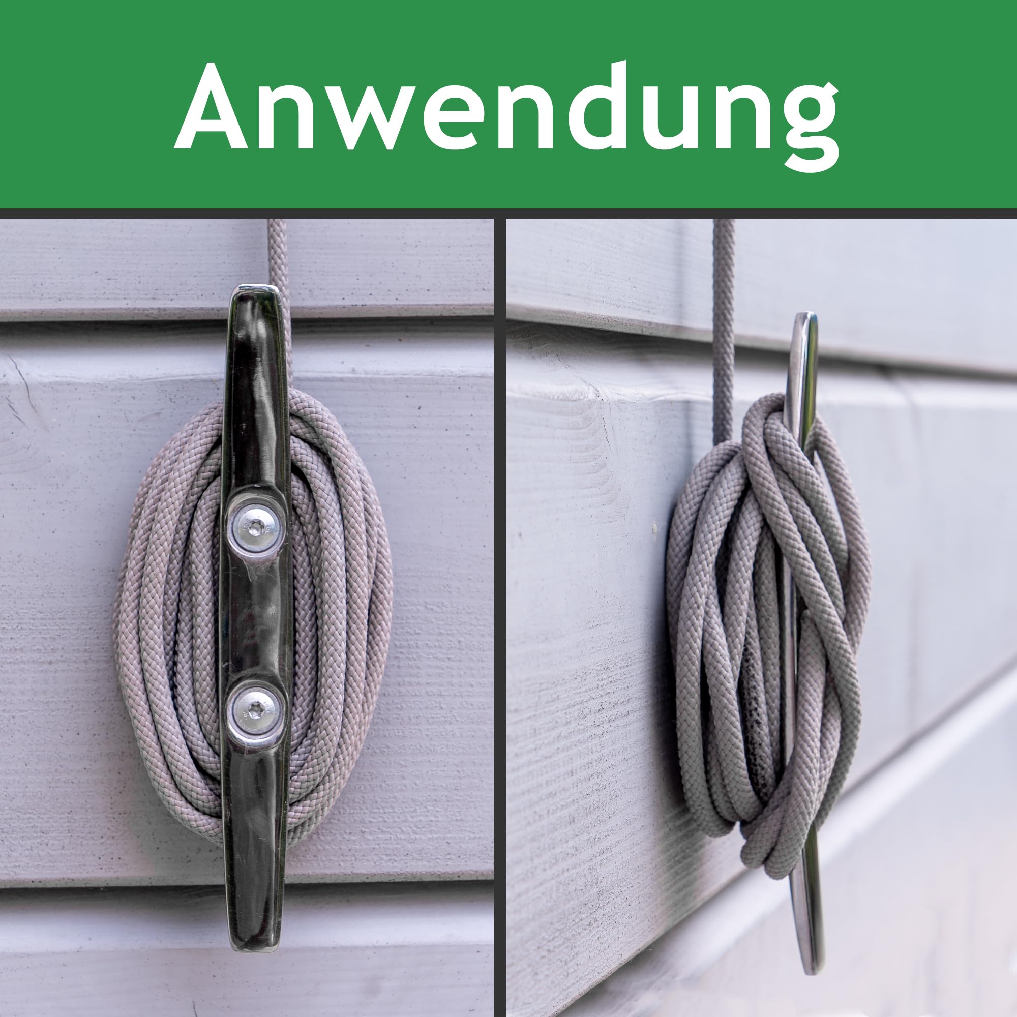 Klampe 150mm aus Edelstahl rostfrei V4A inkl. Befestigung | Belegklampe für Sonnensegel und Boote Zubehör | salzwasserbeständig & hochglanzpoliert