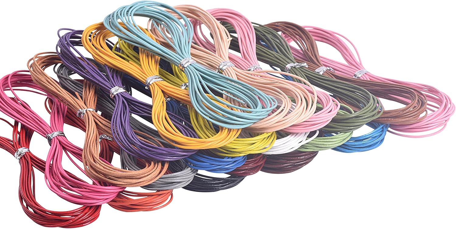 KONMAY 100 Yards 1.5mm 20 Colors Round Jewelry Real Leather Cord, Leather String for Crafting, Braiding : Arts, Crafts & Sewing