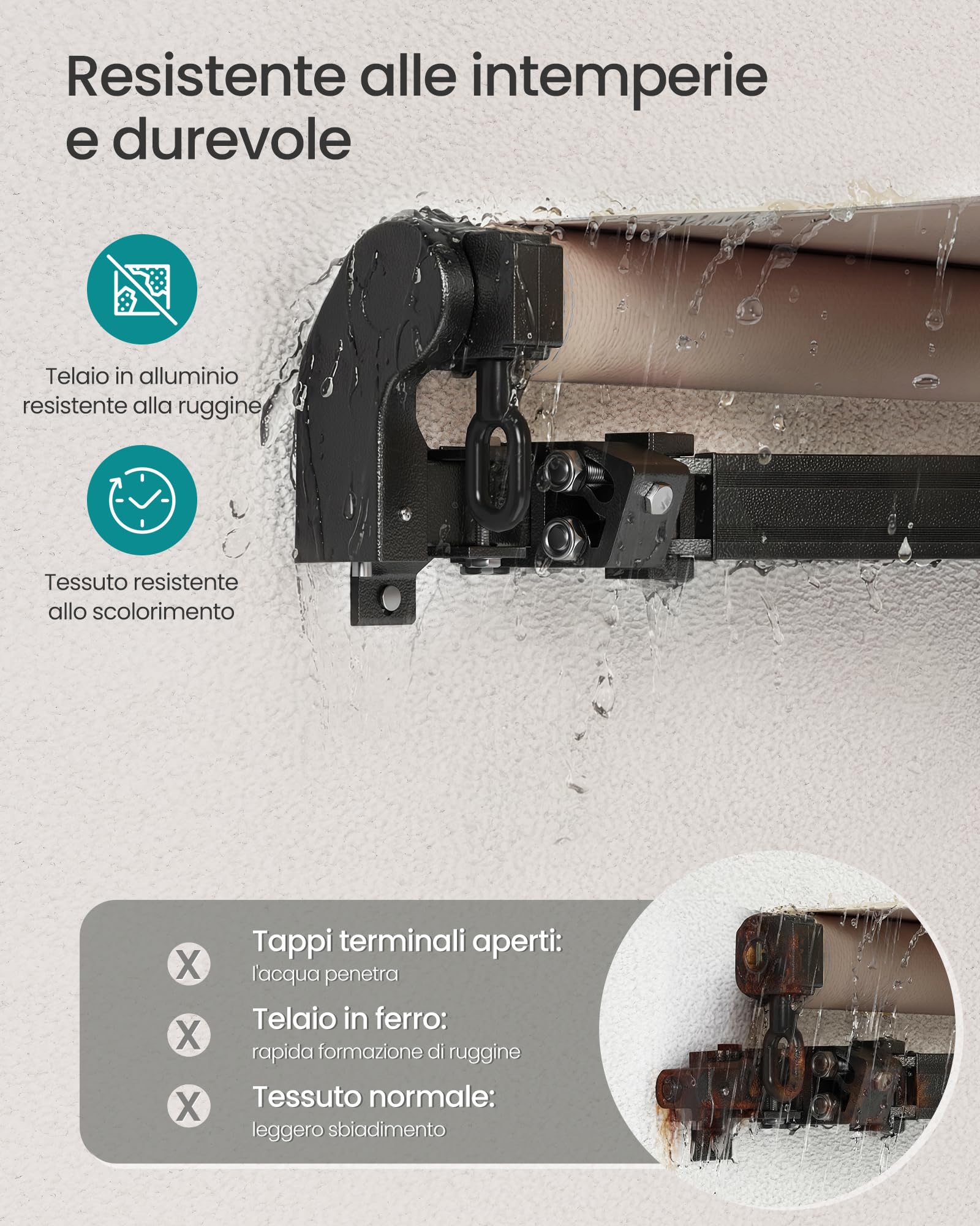 SONGMICS Tenda da Sole a Bracci Articolati 300 x 250 cm UPF 50+ Lega di Alluminio Marrone Giallastro