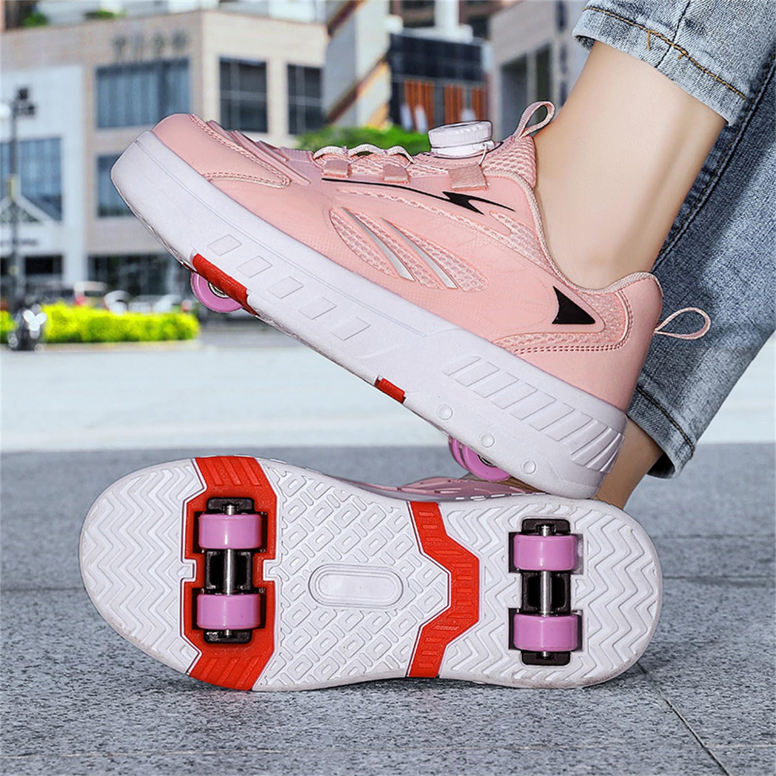 Surwin Chaussures Enfant avec roulettes, Chaussures de Skateboard Fille Garçon Chaussures à roulettes, Basket à roulettes Retractable 2 en 1 Chaussure Roller Chaussures de Sport 28-38EU