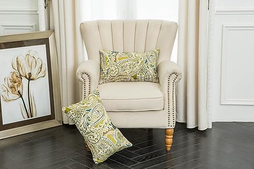 Miniatura 2 de Mika Home - Juego de 2 fundas de almohada oblongas rectangulares para sofá, sofá cama, silla, diseño de rayas paisley, 12 x 20 pulgadas, verde,