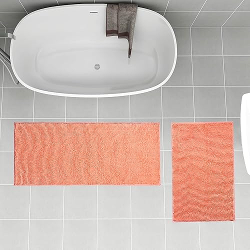 Miniatura 7 de Civkor Juego de 2 alfombras de baño largas para bañera, 47 x 20 y 31 x 20 pulgadas, parte trasera antideslizante, extra suave y absorbente, gruesas,