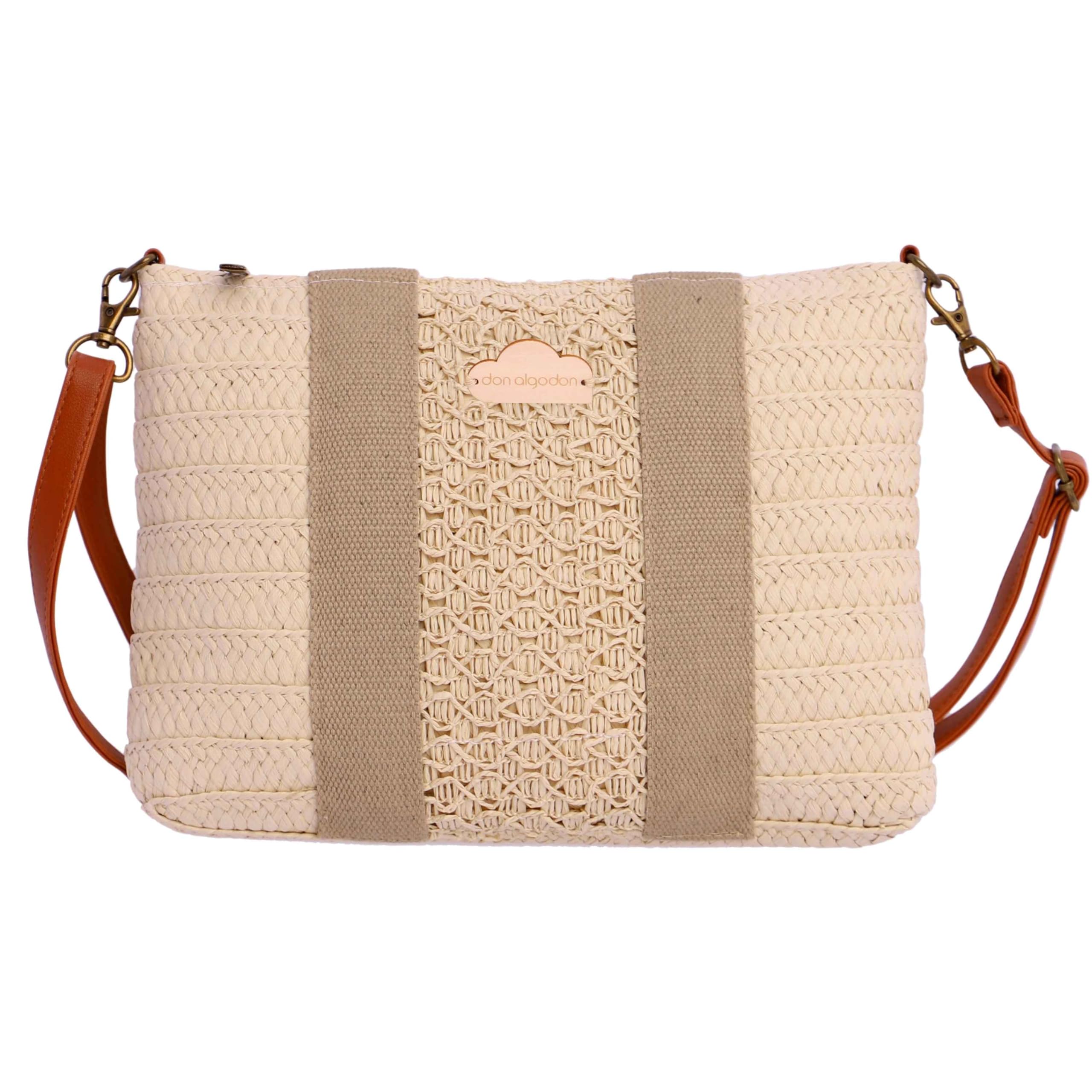 DON ALGODON Bolso bandolera, Bandolera rafia, Bandolera mujer, Bandolera playa, Susana Beige