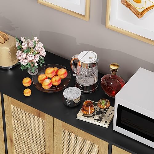 Miniatura 8 de Iwell Aparador Buffet Gabinete con Almacenamiento, Gabinete de Ratán con Estantes Ajustables, Gabinete de Almacenamiento para Sala de Estar,