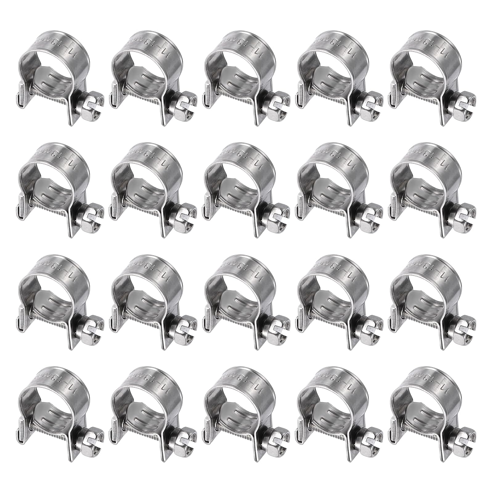 sourcing map 20pcs Fuel Injection Hose Clamp 11-13mm Adjustable 304 Stainless Steel Mini Gas Line Hose Clamp for Automotive Agriculture Plumbing Diesel Petrol Pipe