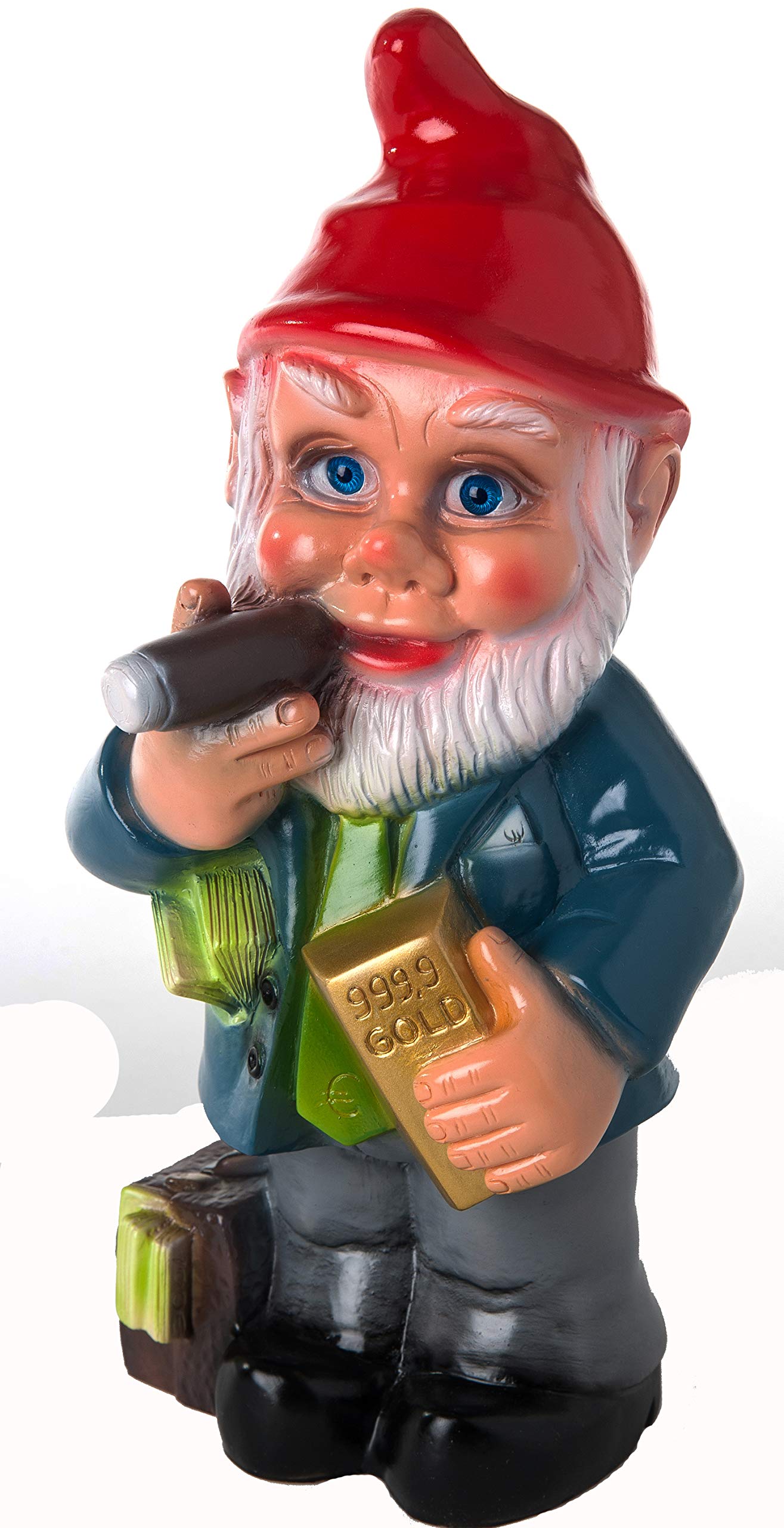 German Fat Cat Rich Gnome, 13", Large UV Resistant Lawn Ornament